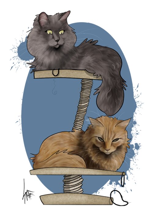 6046 Greeting Card featuring the drawing 2 Cats on a Tower by John LaFree