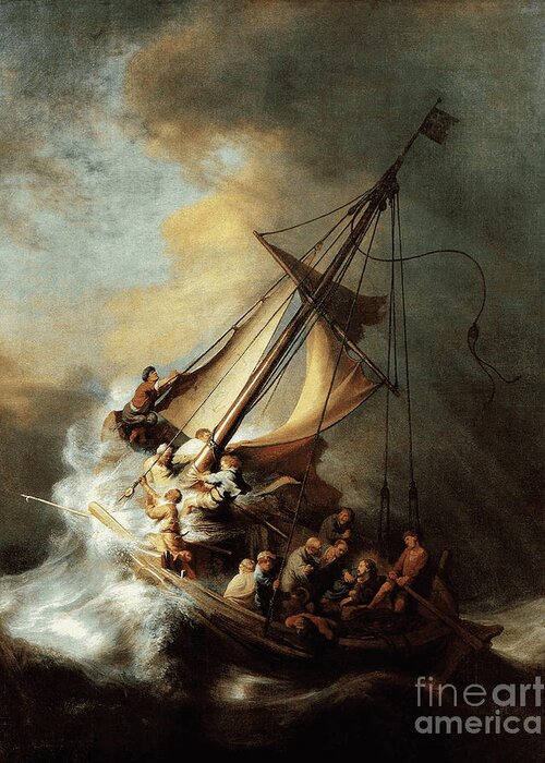 Rembrandt Greeting Card featuring the digital art Christ In The Storm On The Sea Of Galilee by Rembrandt van Rijn