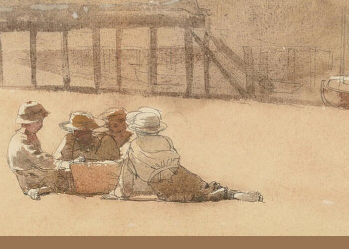 Winslow Homer Greeting Card featuring the drawing Four Boys on a Beach #3 by Winslow Homer