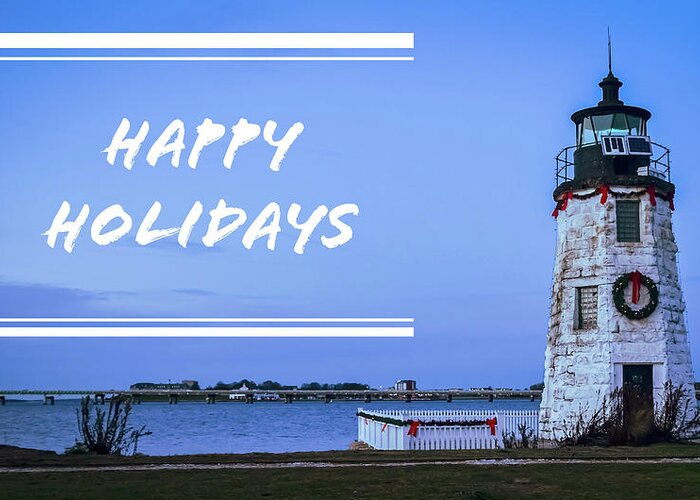 Happy Holidays From Goat Island Lighthouse Greeting Card featuring the photograph Happy Holidays from Goat Island Lighthouse by Christina McGoran