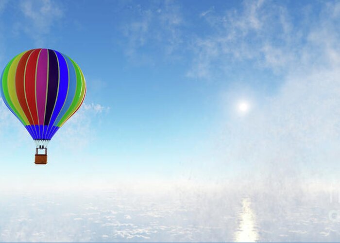 Balloon Greeting Card featuring the photograph Hot air balloon flying above clouds #2 by Michal Bednarek