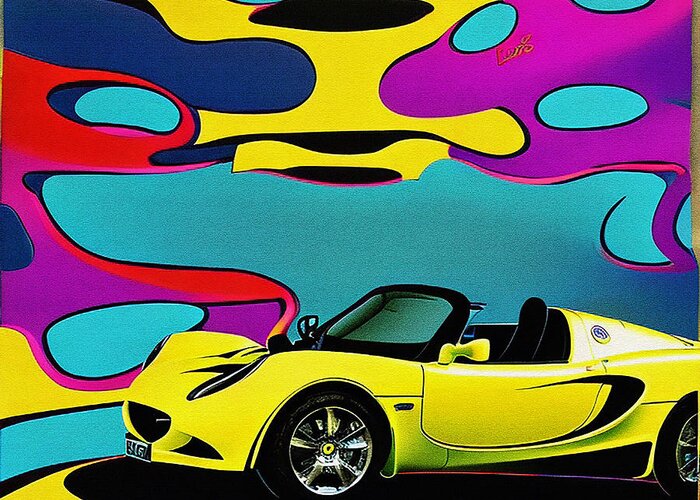 Vehicle Greeting Card featuring the digital art Lotus Elise Lotus Lotus S Pop Art Midcentury Modern #2 by Edgar Dorice