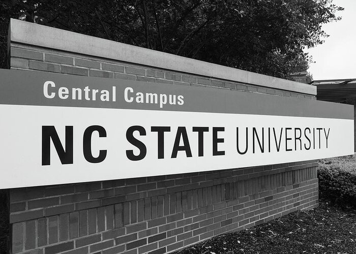 College Tour Greeting Card featuring the photograph North Carolina Statue University entrance sign in black and white #2 by Eldon McGraw