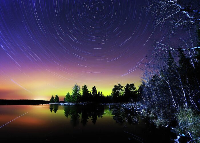 Northern Lights Greeting Card featuring the photograph Northern Lights with Startrails #2 by Shixing Wen