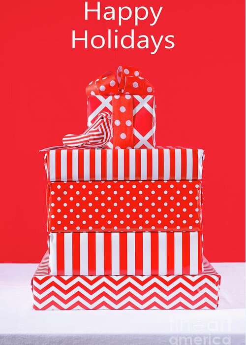 Bag Greeting Card featuring the photograph Red and White Christmas Gifts #2 by Milleflore Images