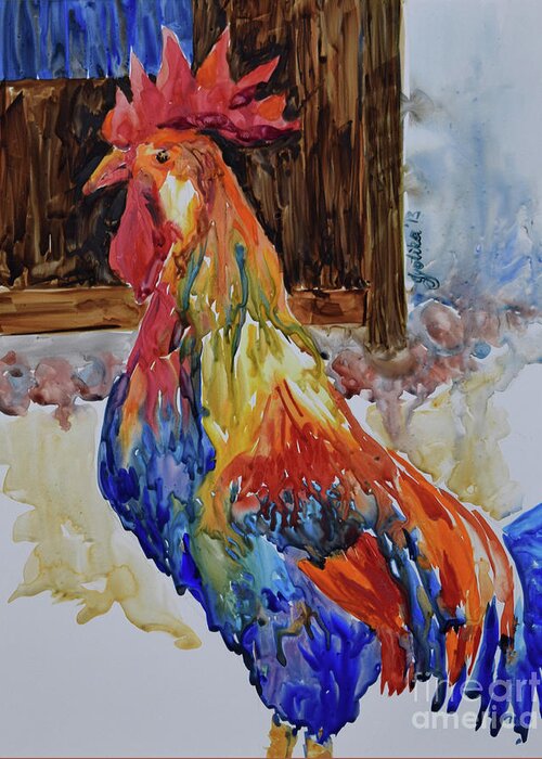  Greeting Card featuring the painting Rooster by Jyotika Shroff