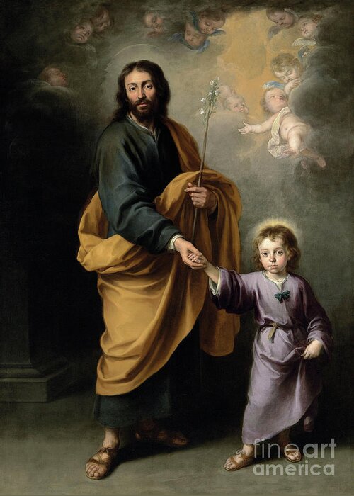 Murillo Greeting Card featuring the painting Saint Joseph and the Christ Child by Bartolome Esteban Murillo