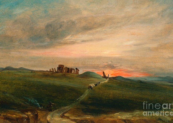 Stonehenge At Sunset Greeting Card featuring the painting Stonehenge at Sunset #2 by John Constable