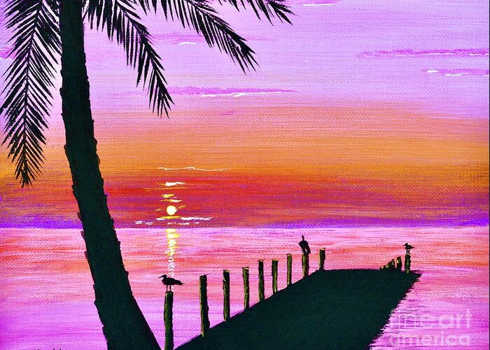 Silhouette Greeting Card featuring the painting Sunset #3 by Mary Scott