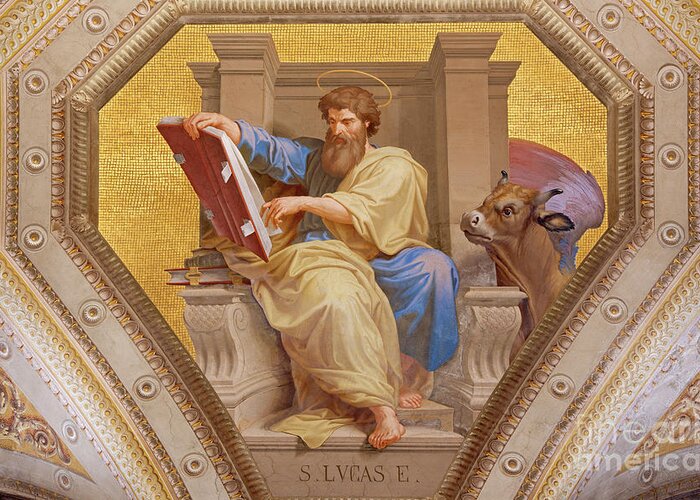 Church Greeting Card featuring the photograph The fresco of St. Luke the Evangelist #2 by Jozef Sedmak