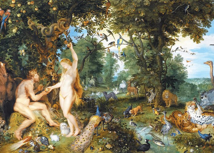 Peter Paul Rubens Greeting Card featuring the painting The Garden of Eden by Peter Paul Rubens and Jan Brueghel the Elder