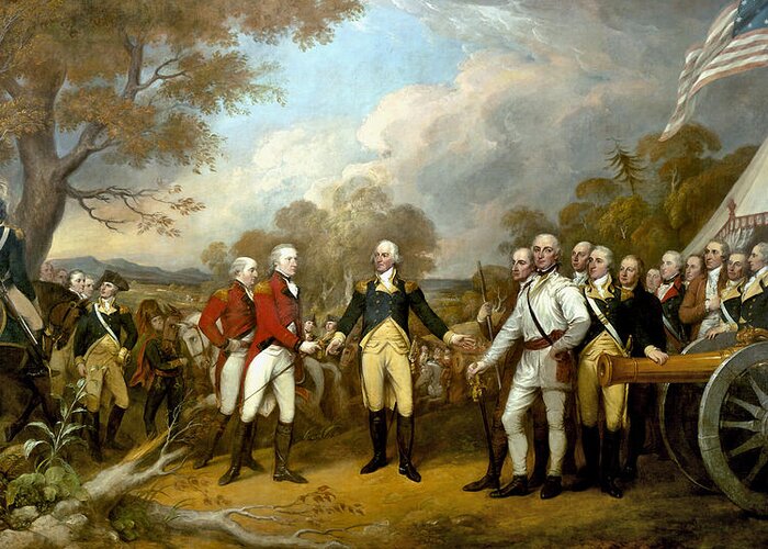 Revolutionary War Greeting Card featuring the painting The Surrender of General Burgoyne by War Is Hell Store