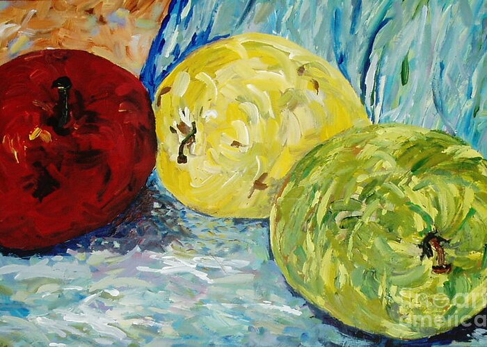Fruit Greeting Card featuring the painting Vibrant Apples by Reina Resto