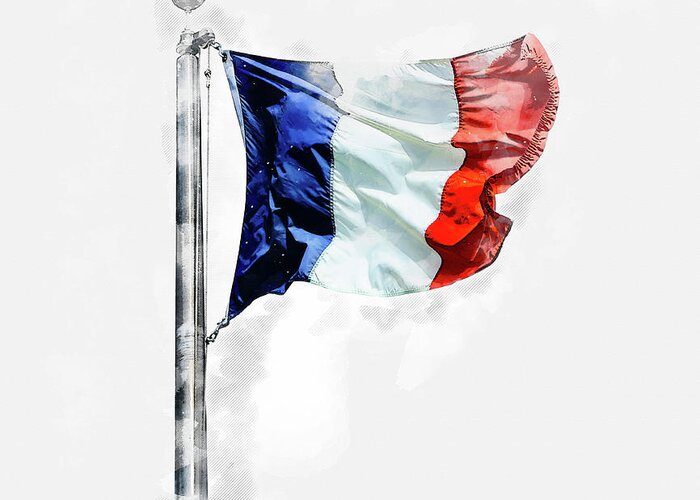 Watercolor Greeting Card featuring the digital art Watercolor painting illustration of Flag of France isolated over white background by Maria Kray