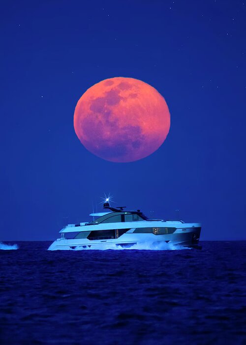 Yacht Greeting Card featuring the photograph Yacht Cruise Under the Moon #2 by Mark Andrew Thomas