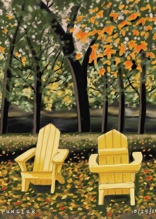 Autumn Greeting Card featuring the painting 2 Yellow Chairs by Susan Spangler