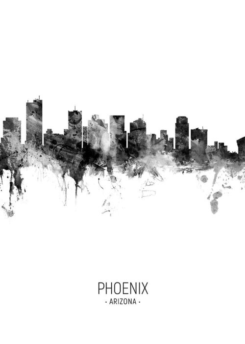 Phoenix Greeting Card featuring the digital art Phoenix Arizona Skyline #20 by Michael Tompsett
