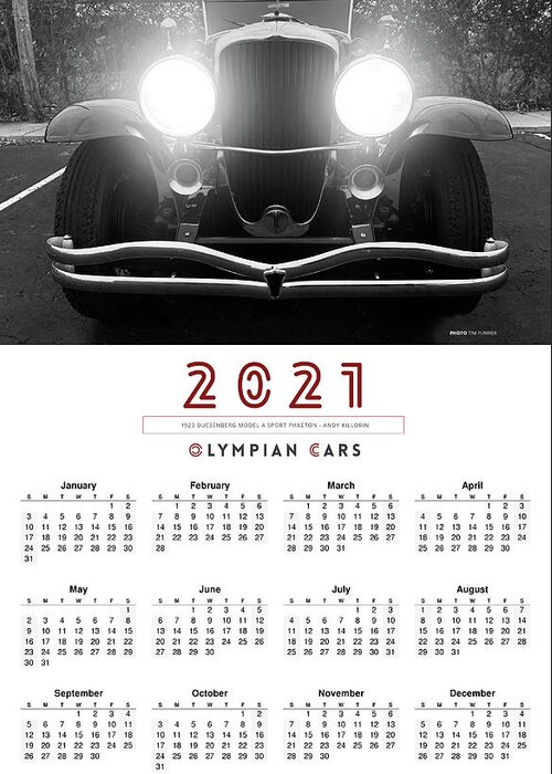 Duesenberg Greeting Card featuring the photograph 2021 Calendar 1930 Duesenberg Murphy convertible sedan by Retrographs