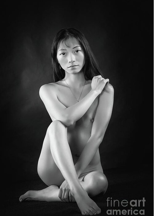 Black And White Asian Nudes - 203.1947 Asian Nude Girl in Black and White Greeting Card by Kendree Miller