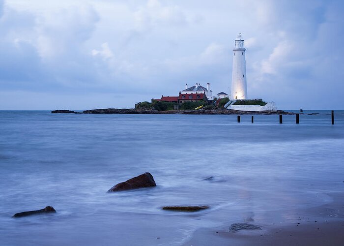 Whitley Greeting Card featuring the photograph Saint Mary's Lighthouse at Whitley Bay #21 by Ian Middleton