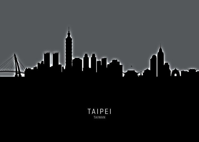 Taipei Greeting Card featuring the digital art Taipei Taiwan Skyline #22 by Michael Tompsett