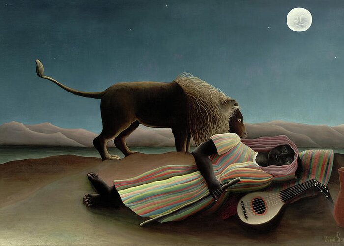 Dreams Greeting Card featuring the painting The Sleeping Gypsy by Henri Rousseau