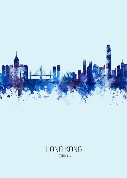 Hong Kong Greeting Card featuring the digital art Hong Kong Skyline #23 by Michael Tompsett