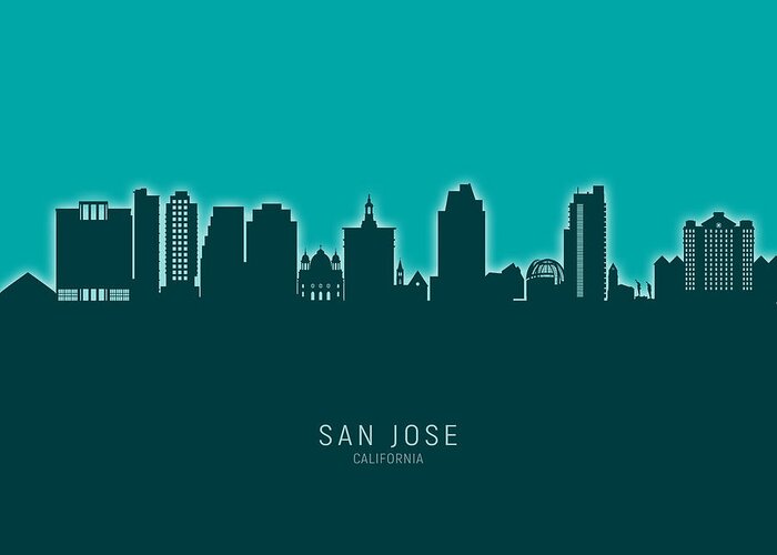 San Jose Greeting Card featuring the digital art San Jose California Skyline #24 by Michael Tompsett