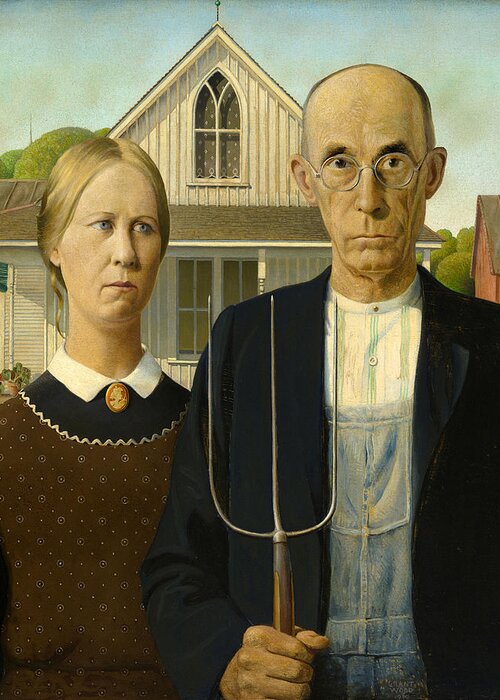 American Greeting Card featuring the painting American Gothic by Grant Wood