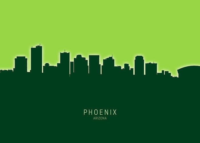 Phoenix Greeting Card featuring the digital art Phoenix Arizona Skyline #25 by Michael Tompsett
