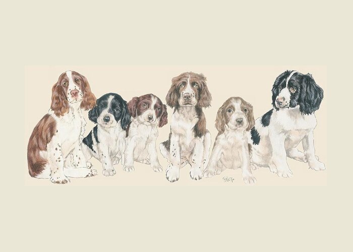 Sporting Group Greeting Card featuring the mixed media English Springer Spaniel Puppies by Barbara Keith