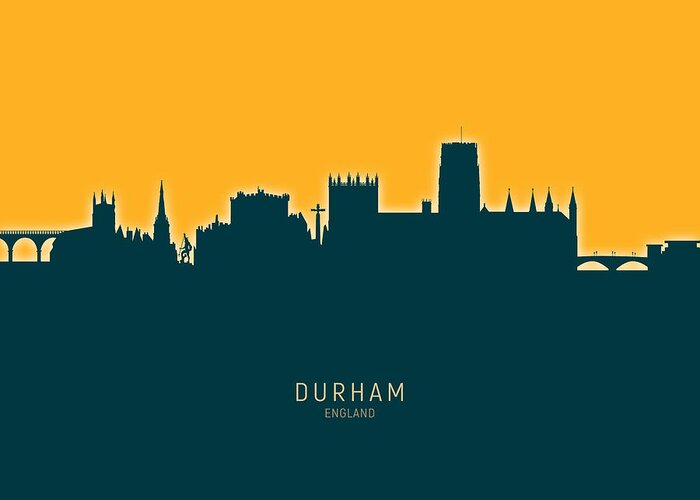 Durham Greeting Card featuring the digital art Durham England Skyline Cityscape #26 by Michael Tompsett