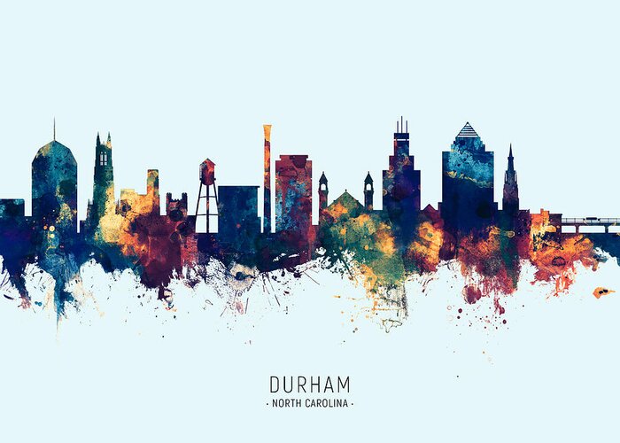 Durham Greeting Card featuring the digital art Durham North Carolina Skyline #28 by Michael Tompsett