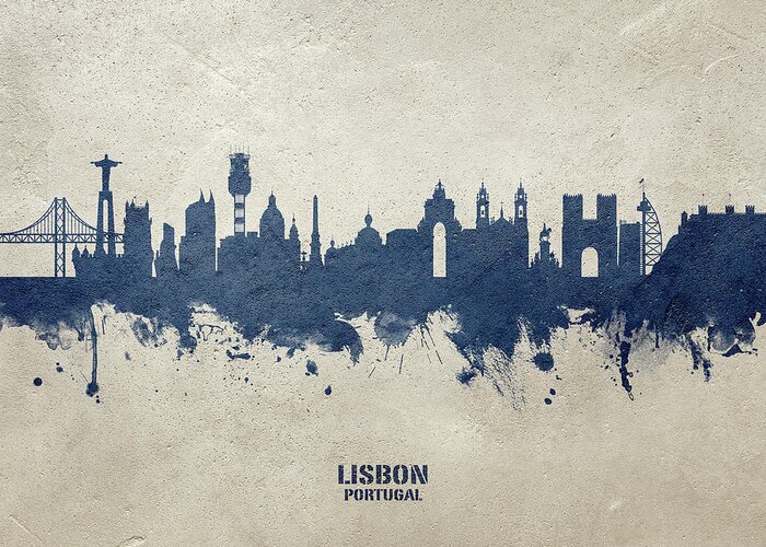 Lisbon Greeting Card featuring the digital art Lisbon Portugal Skyline #28 by Michael Tompsett