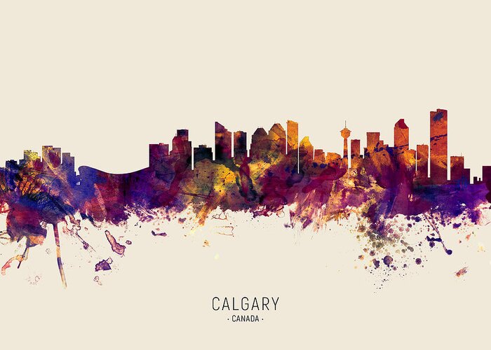 Calgary Greeting Card featuring the digital art Calgary Canada Skyline #29 by Michael Tompsett