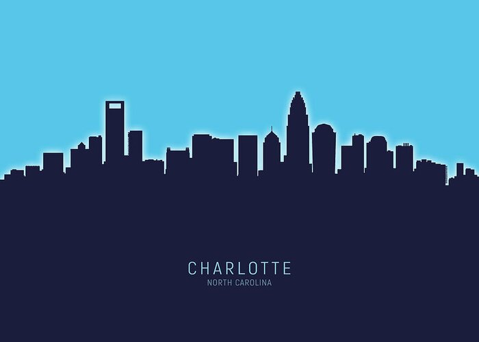 Charlotte Greeting Card featuring the digital art Charlotte North Carolina Skyline #29 by Michael Tompsett