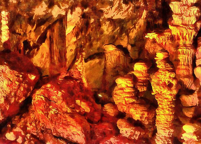 Southern France Greeting Card featuring the digital art Aven d'Orgnac, a dripstone cave in the south of France #3 by Gina Koch