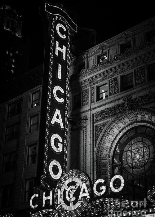 #faatoppicks Greeting Card featuring the photograph Chicago Theatre Sign in Black and White #3 by Paul Velgos