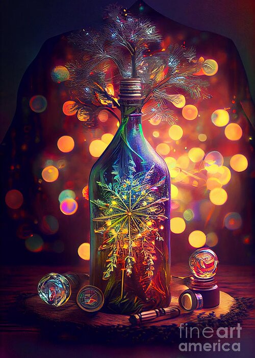 Series Greeting Card featuring the digital art Fireworks In Bottle #3 by Sabantha