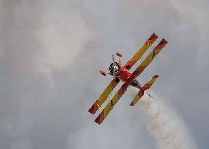 Red Greeting Card featuring the photograph Red and Yellow Airplane by Carolyn Hutchins