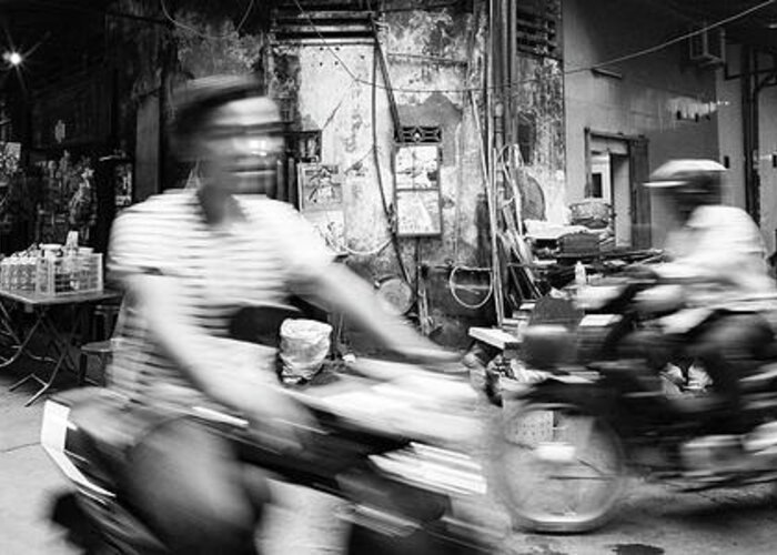 Panoramic Greeting Card featuring the photograph Siem Reap cambodia street motorbikes #3 by Sonny Ryse