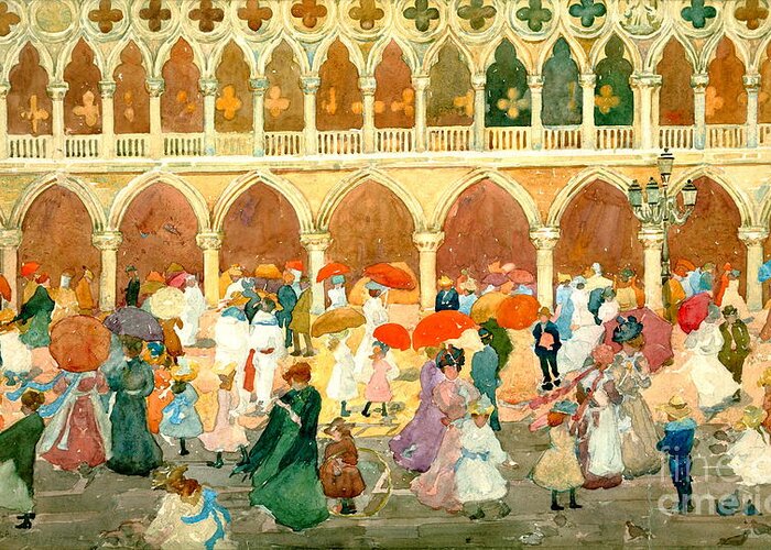 Maurice Prendergast Greeting Card featuring the painting Sunlight on the Piazzetta #3 by Maurice Prendergast