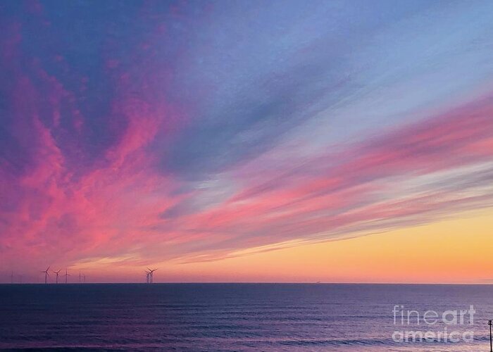 Withernsea Beach Sunrise Yorkshire Morning Seaside Coastal Nautical Greeting Card featuring the photograph Sunrise #3 by Wendy Dunn