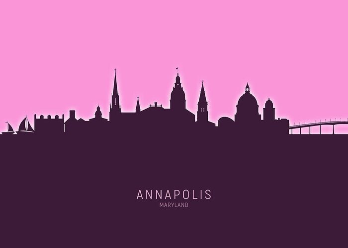 Annapolis Greeting Card featuring the digital art Annapolis Maryland Skyline #30 by Michael Tompsett