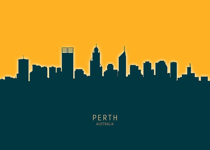 Perth Greeting Card featuring the digital art Perth Australia Skyline #30 by Michael Tompsett