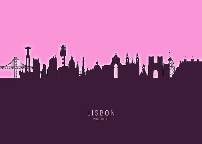 Lisbon Greeting Card featuring the digital art Lisbon Portugal Skyline #31 by Michael Tompsett