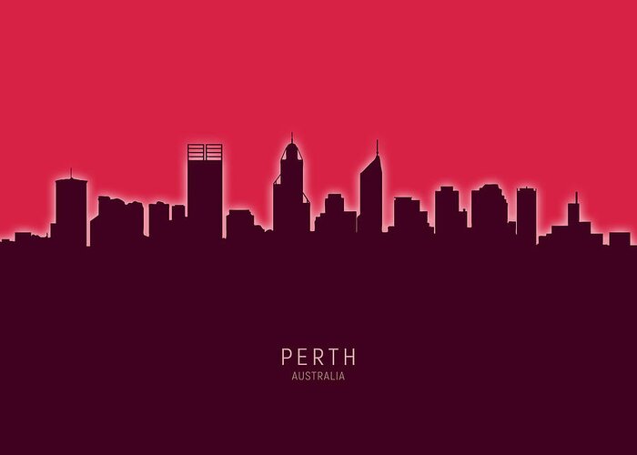 Perth Greeting Card featuring the digital art Perth Australia Skyline #31 by Michael Tompsett