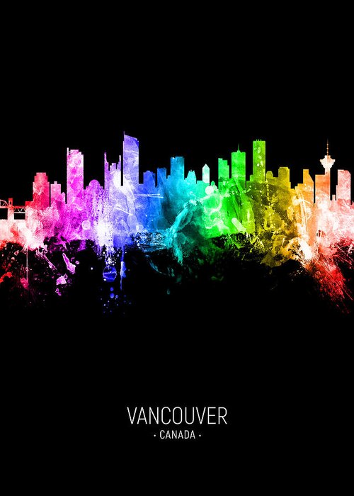 Vancouver Greeting Card featuring the digital art Vancouver Canada Skyline #31 by Michael Tompsett