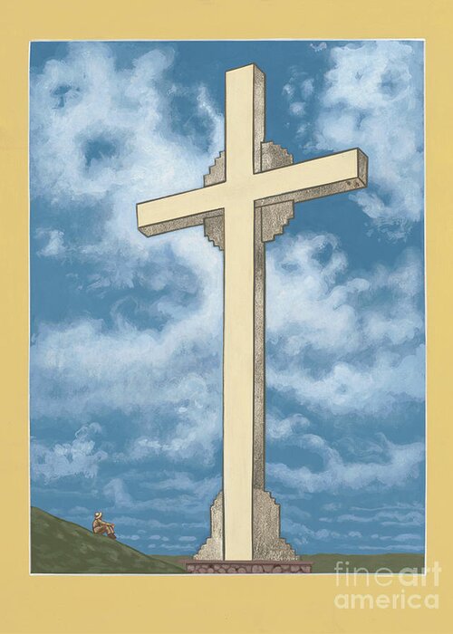 Cross Greeting Card featuring the painting 312 Jeanies Father Beneath the Cross by William Hart McNichols