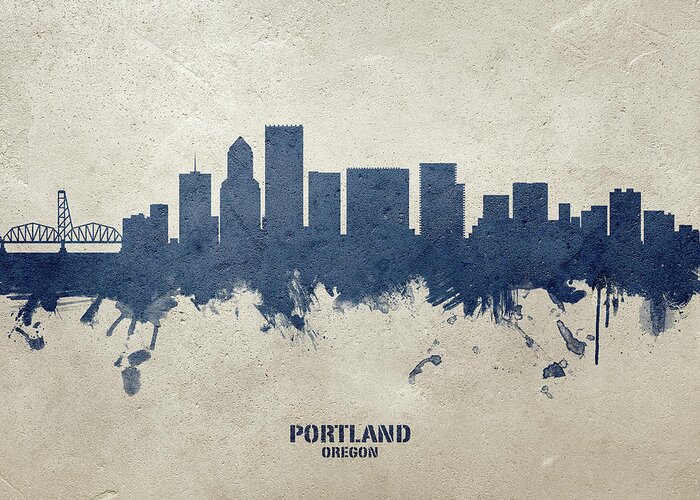 Portland Greeting Card featuring the digital art Portland Oregon Skyline #32 by Michael Tompsett